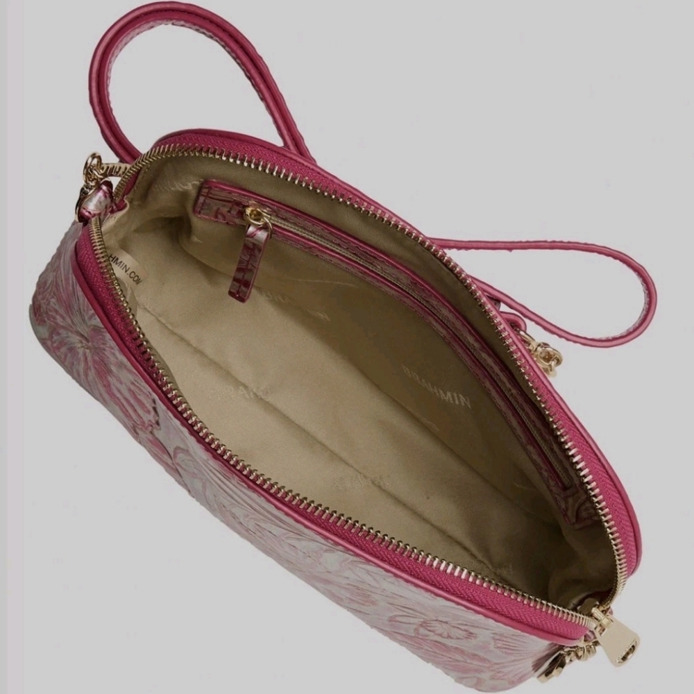 Bnwt Brahmin Iridescent Pink Floral Crossbody Bag - Picture 3 of 4